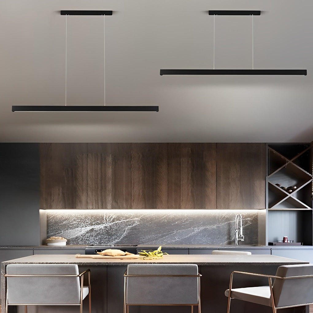 Modern Linear LED Pendant Light - Black Aluminum Dimmable Strip