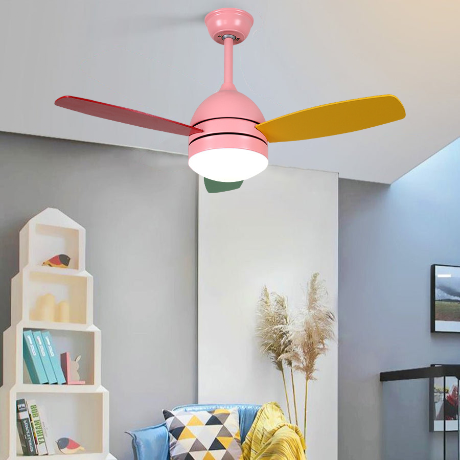 Modern Kids Ceiling Fan with Light | 42" Wood Blade Silent Fan