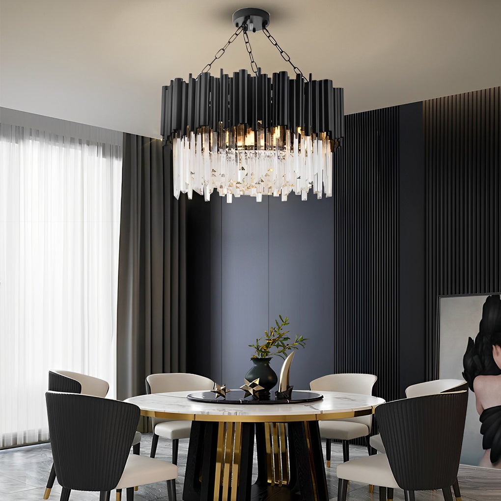 Modern Black Crystal Chandelier with Circular Metal Frame