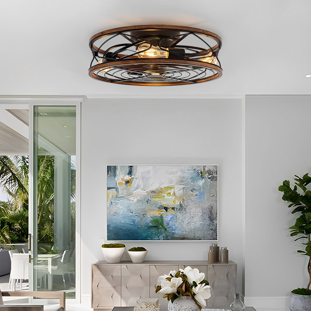 Modern Bladeless Ceiling Fan with Light - Caged Metal Design