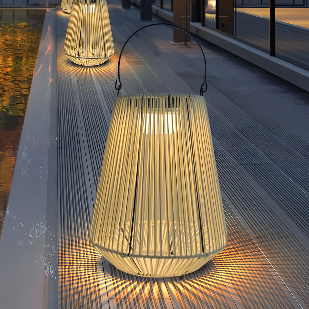 Handwoven Rattan Solar LED Outdoor Lantern with Rotatable Handle