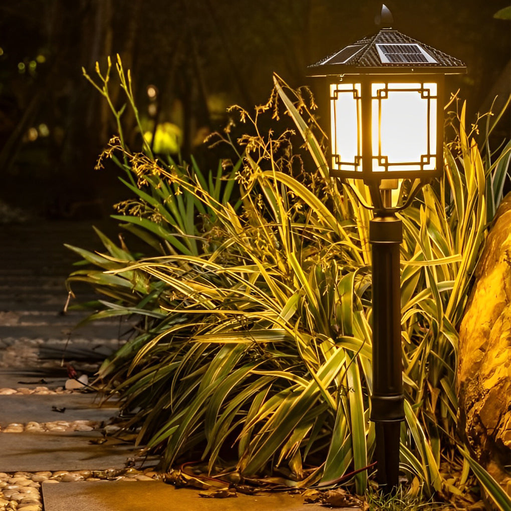 Solar LED Post Light with 3-Step Dimming | Aluminum & Glass