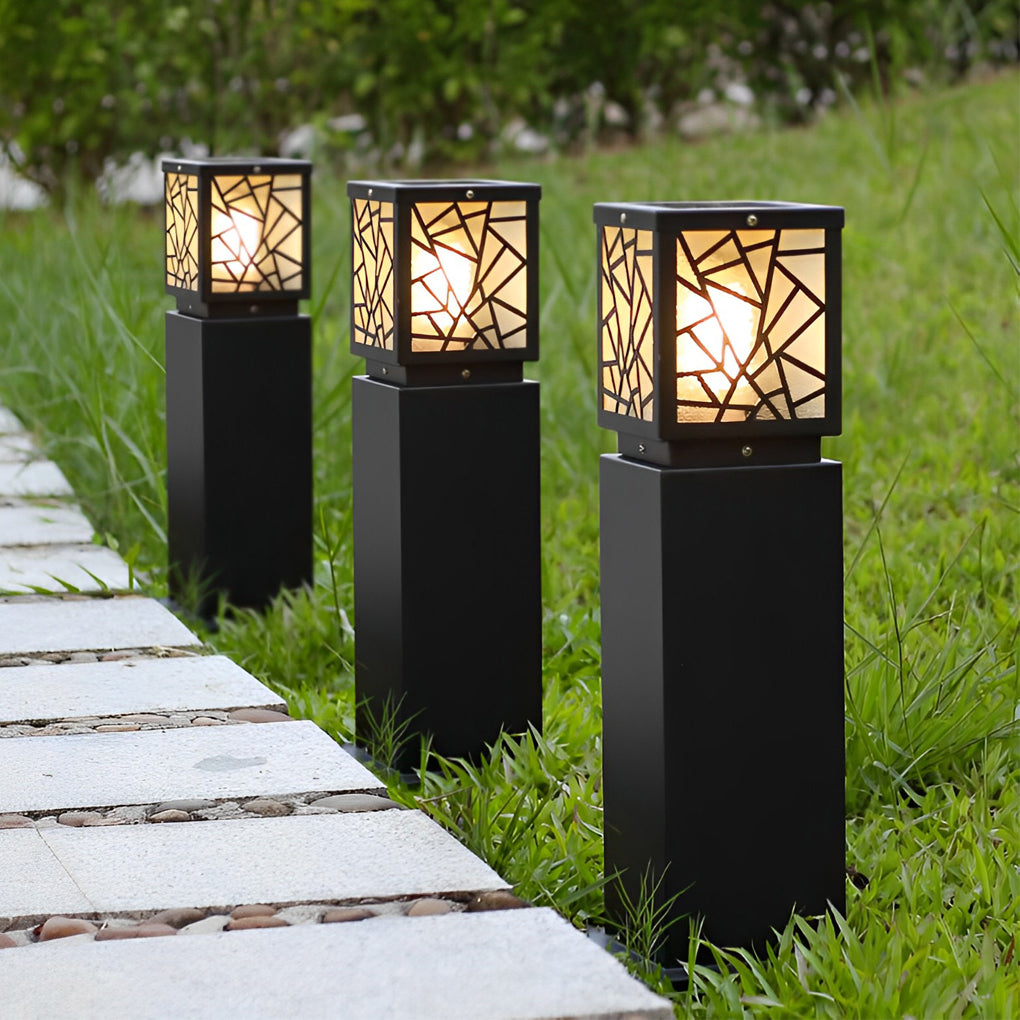 Modern Solar LED Bollard Path Light Black Waterproof Outdoor