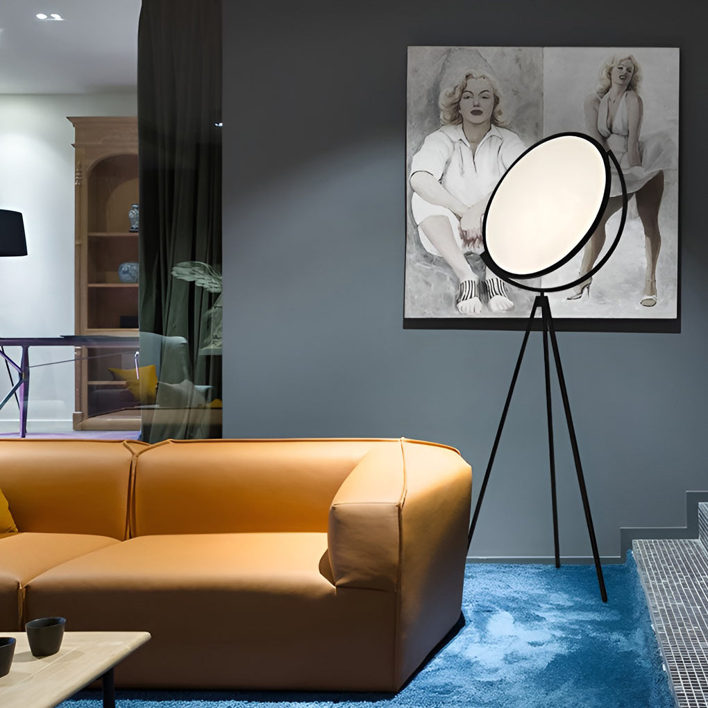 Modern Rotating Tripod Floor Lamp with LED Acrylic Disc - Black