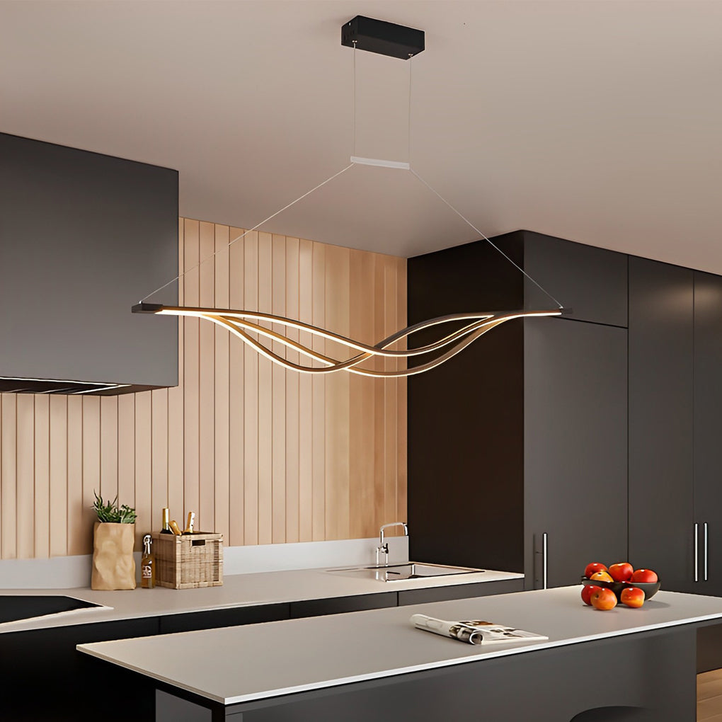 Modern Wave Linear Dimmable LED Pendant Light with Remote