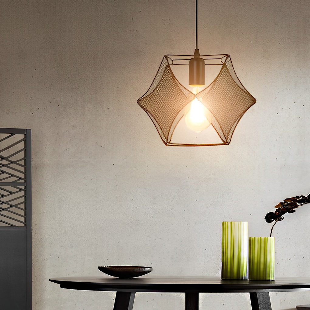 Geometric Iron Mesh Pendant Light – Modern Industrial Black Ceiling