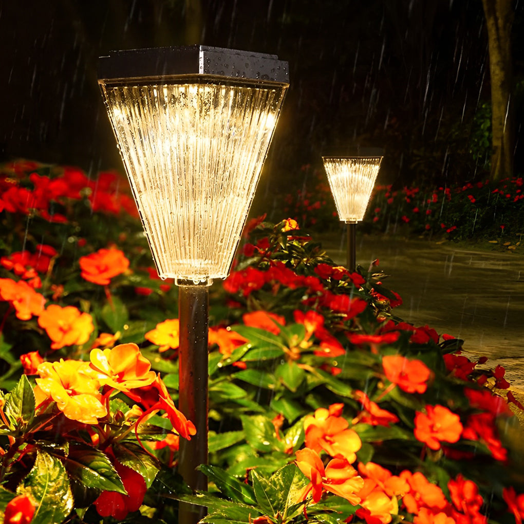 Solar Pathway Post Light with Ripple Shade & Dimmable LED