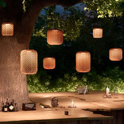 Waterproof LED Rattan Lantern Outdoor Pendant Light - Red