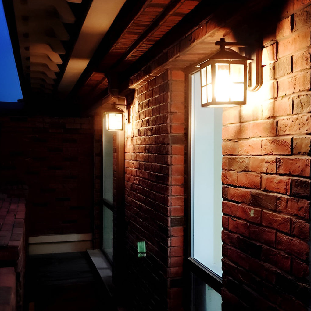 Antique Lantern Glass Waterproof Outdoor Wall Sconce Black
