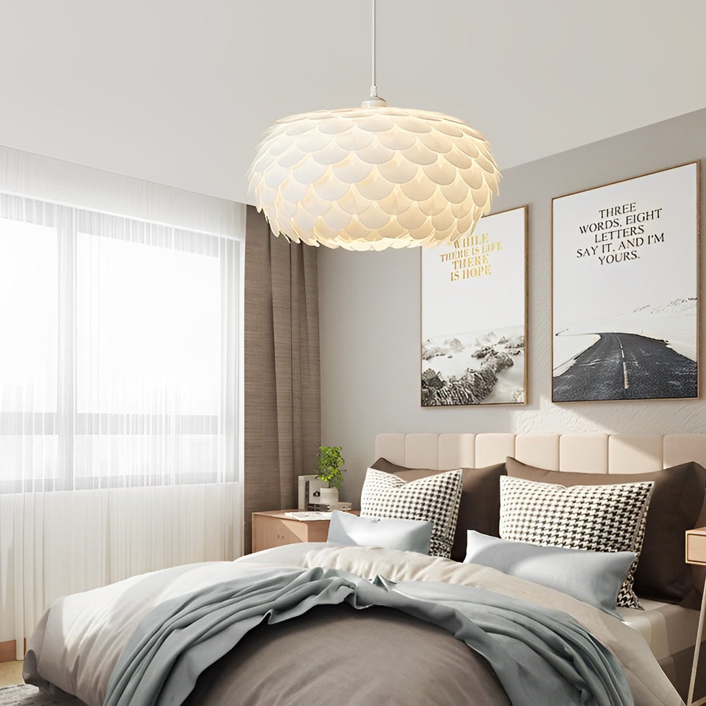 Modern White Fish Scale LED Pendant Light with 3-Step Dimming