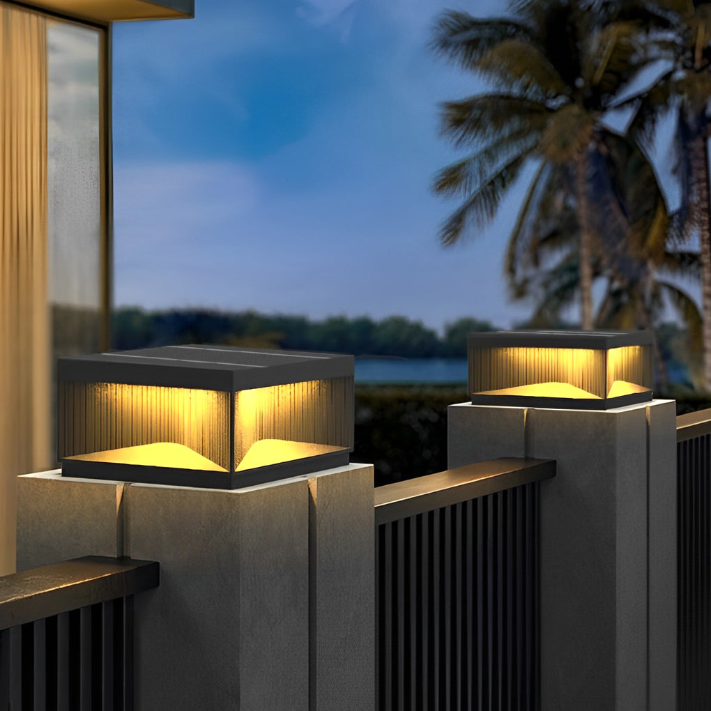 Modern Square Solar Fence Post Light - Stainless Steel Outdoor
