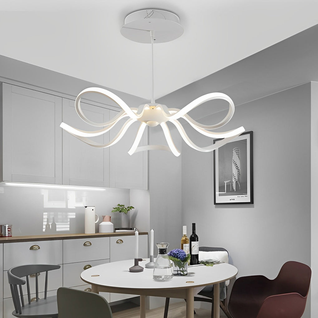 Modern Flower Petal LED Chandelier with Stepless Dimming - White