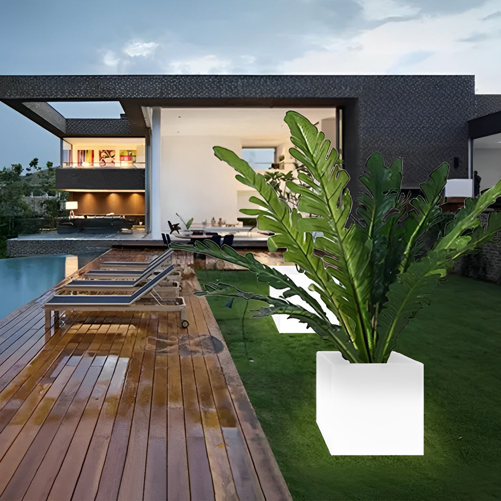 Square Solar LED Illuminated Planter - Waterproof Outdoor