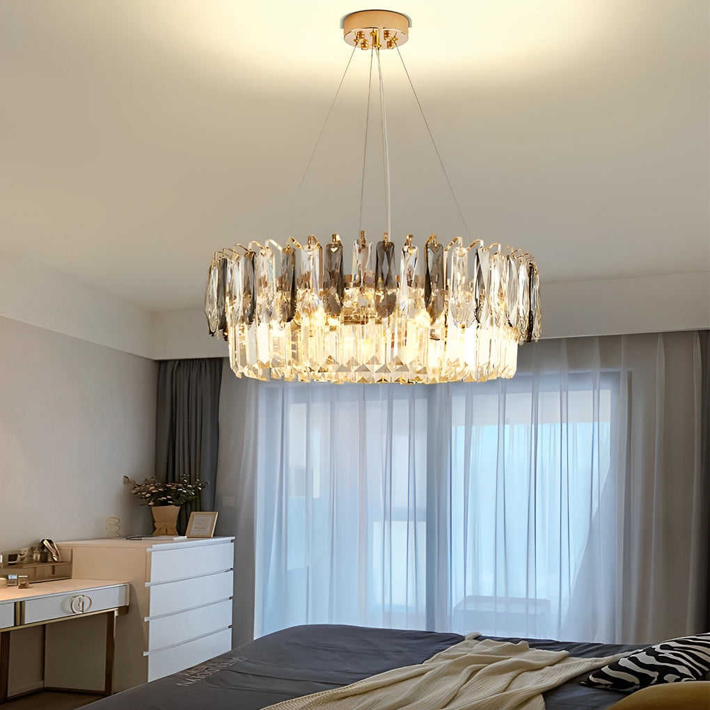 Double Layer Crystal Chandelier – Modern Gold Electroplated Metal