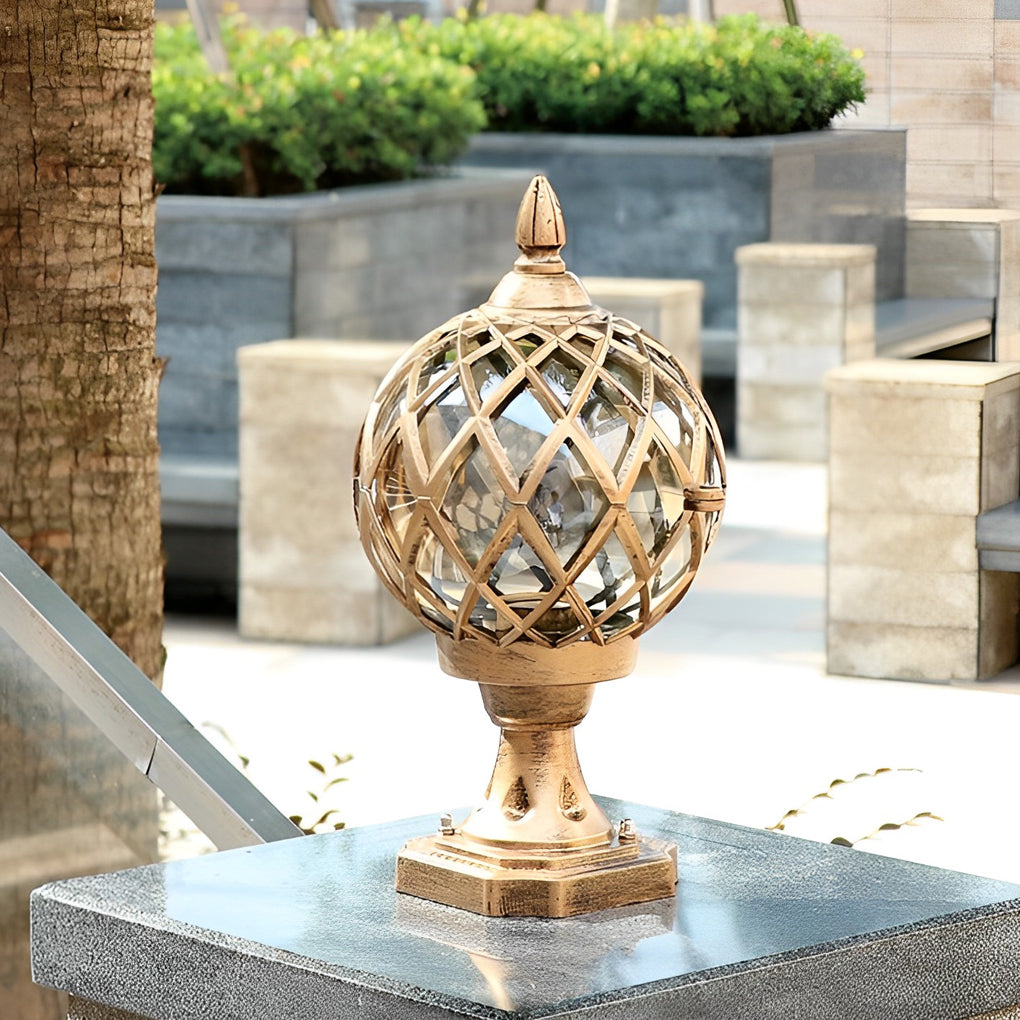 Modern Round Ball Outdoor Post Light – Aluminum & Glass