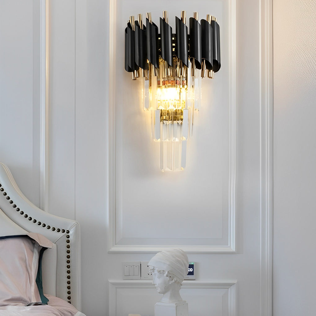Crystal Metal Wall Sconce with Geometric Design – Gold & Black