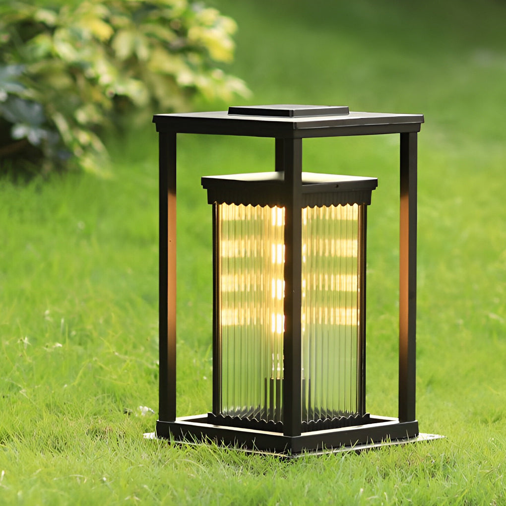 Square Black Solar Pathway Lights with Ribbed Glass & Aluminum