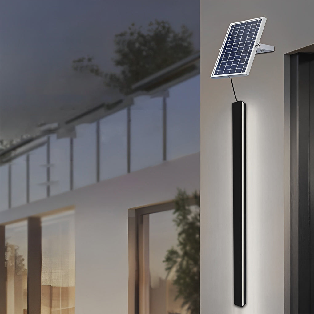 Linear LED Solar Wall Sconce - Modern Black Outdoor Light