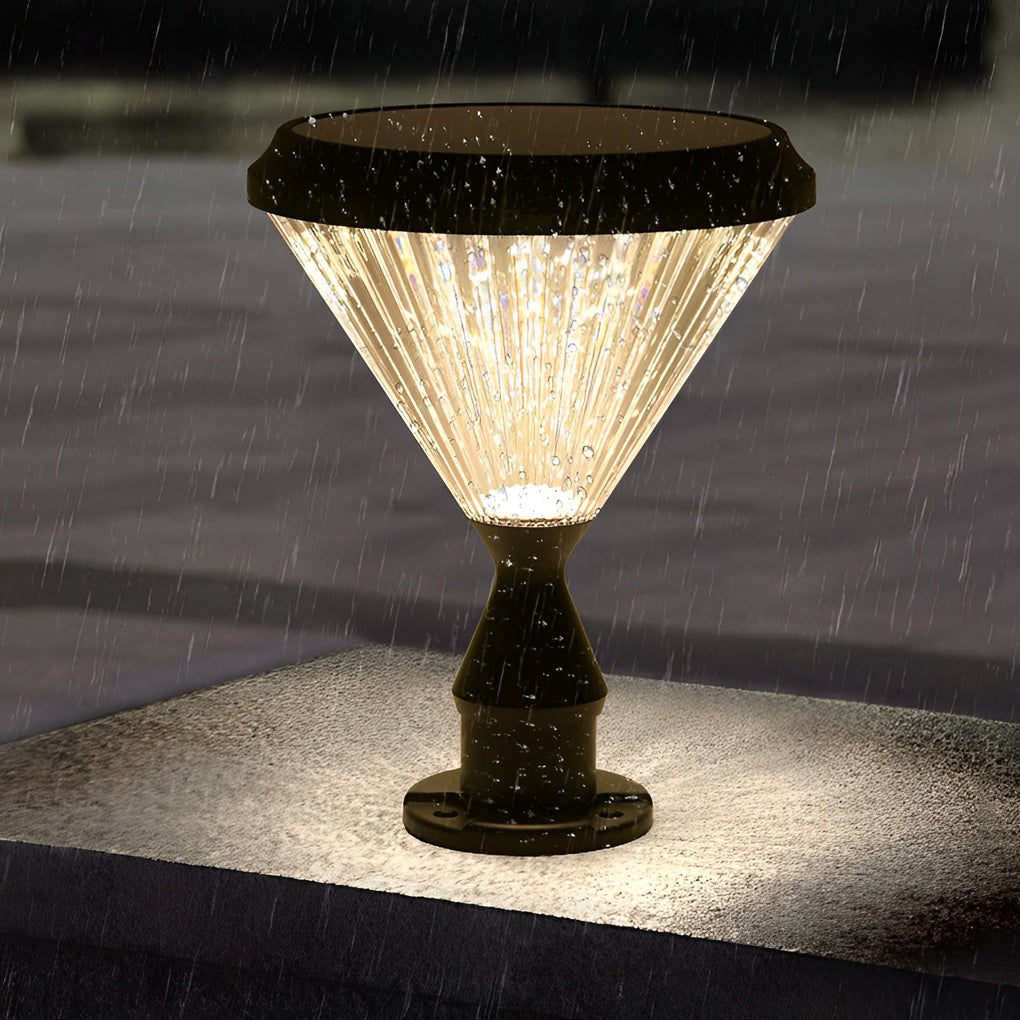 Solar LED Outdoor Light with Ribbed Shade in Black