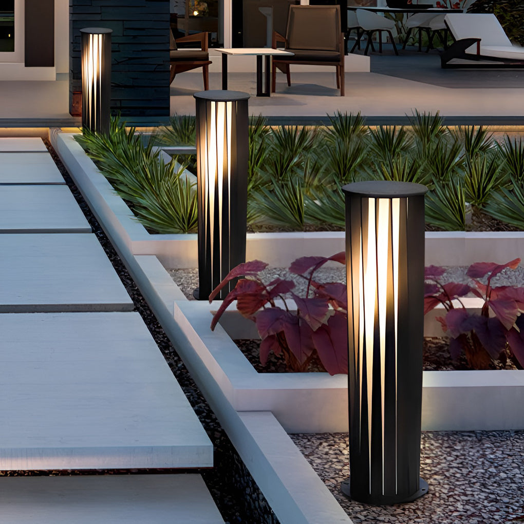 Geometric Cage Solar LED Pathway Light - Industrial Black Aluminum
