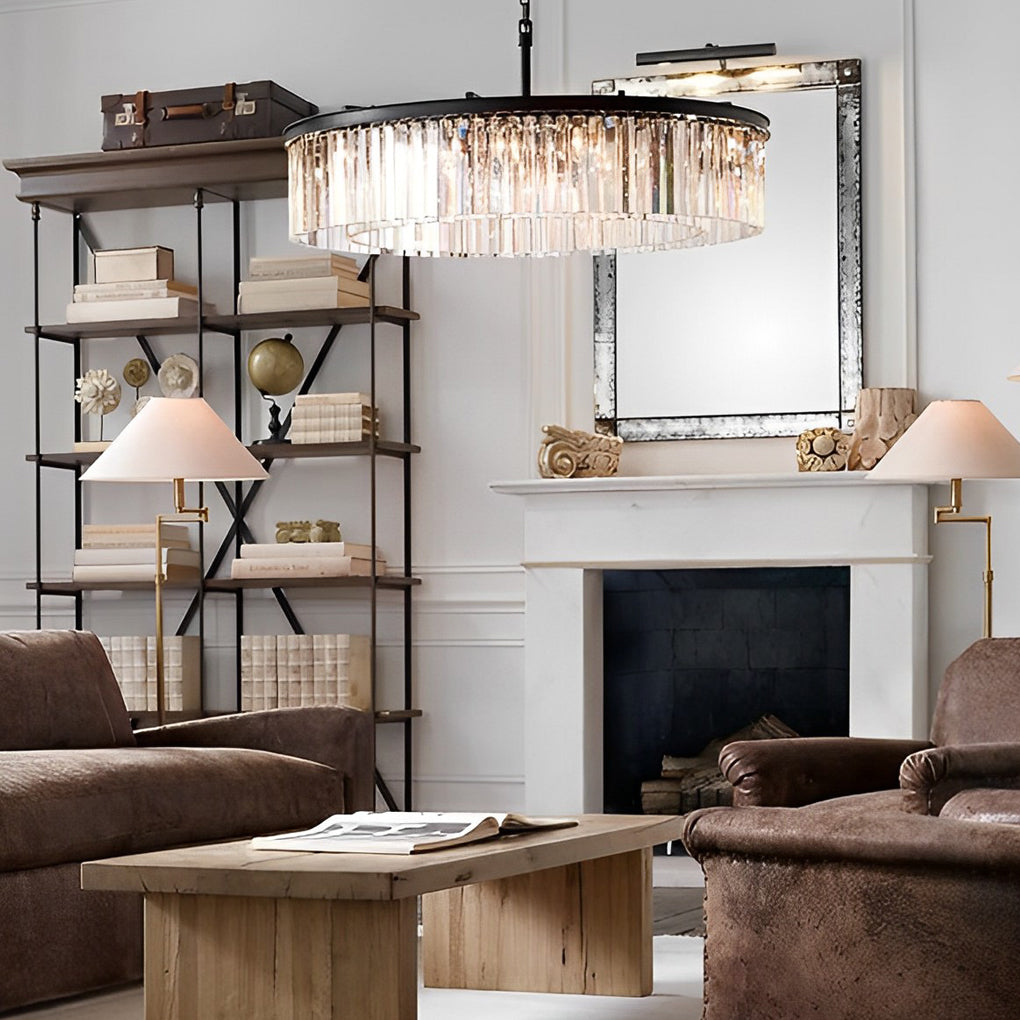 Crystal Metal Chandelier - Mid-Century Modern Round Pendant Light