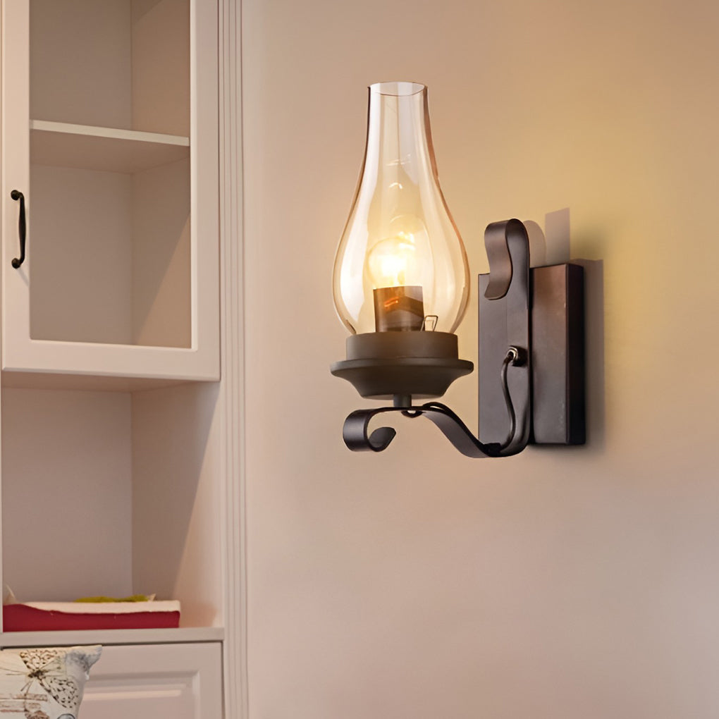 Industrial Glass Wall Sconce with E27 Socket – Black Metal Finish