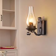 Industrial Glass Wall Sconce with E27 Socket – Black Metal Finish