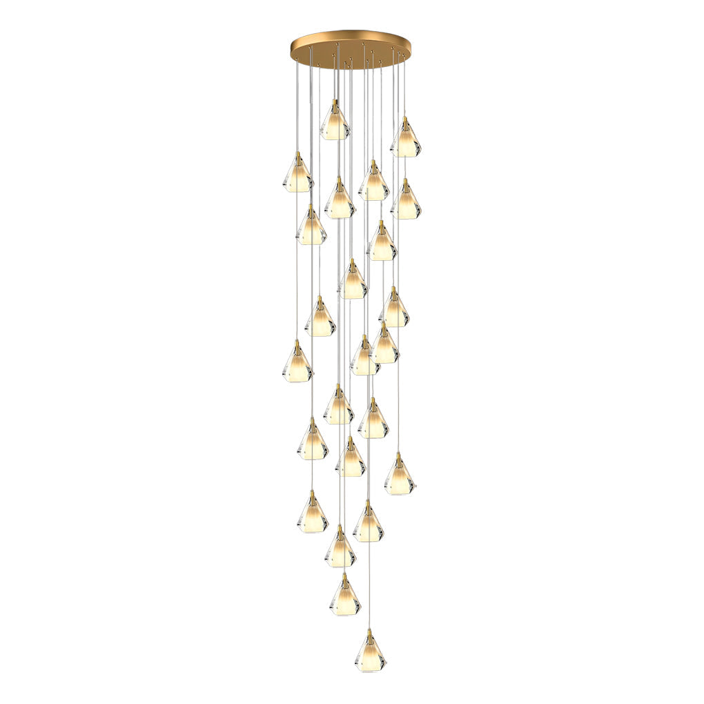 Crystal Brass Staircase Chandelier with Three-Step Dimming