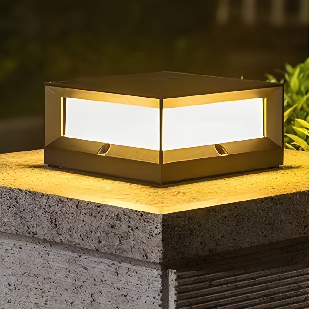 Square Waterproof Solar Outdoor Post Light Industrial Black Metal