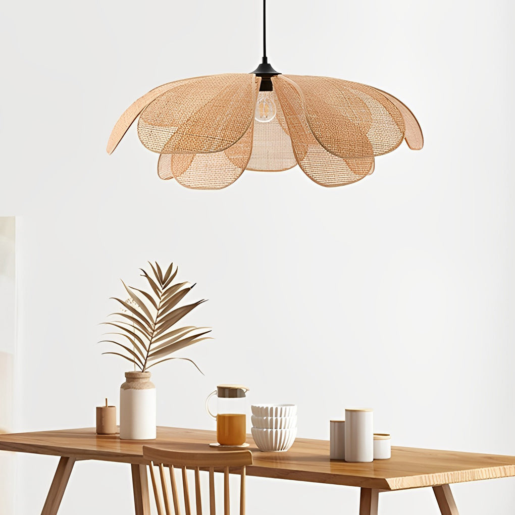 Rattan Flower Petal Pendant Light with Dimmable LED