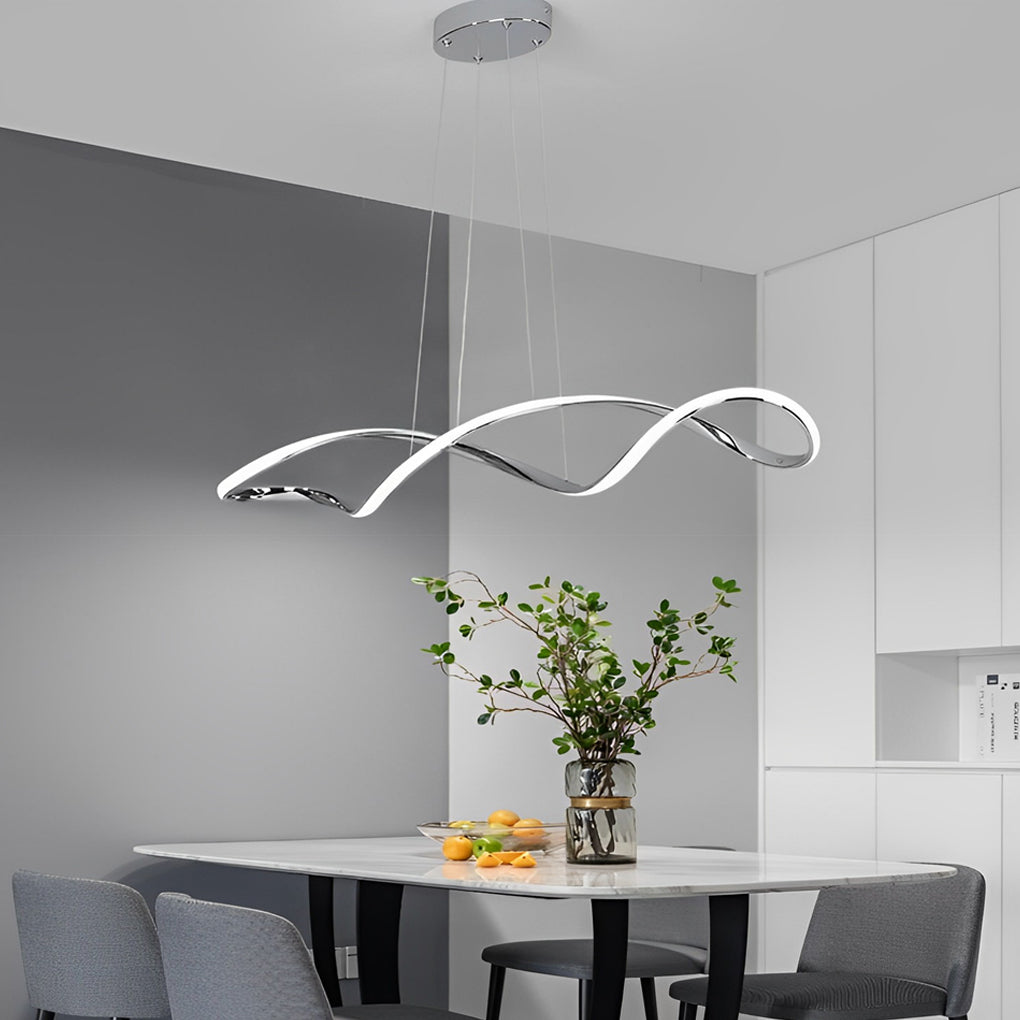 Modern Wave Pendant Light with Stepless Dimming & Remote Control