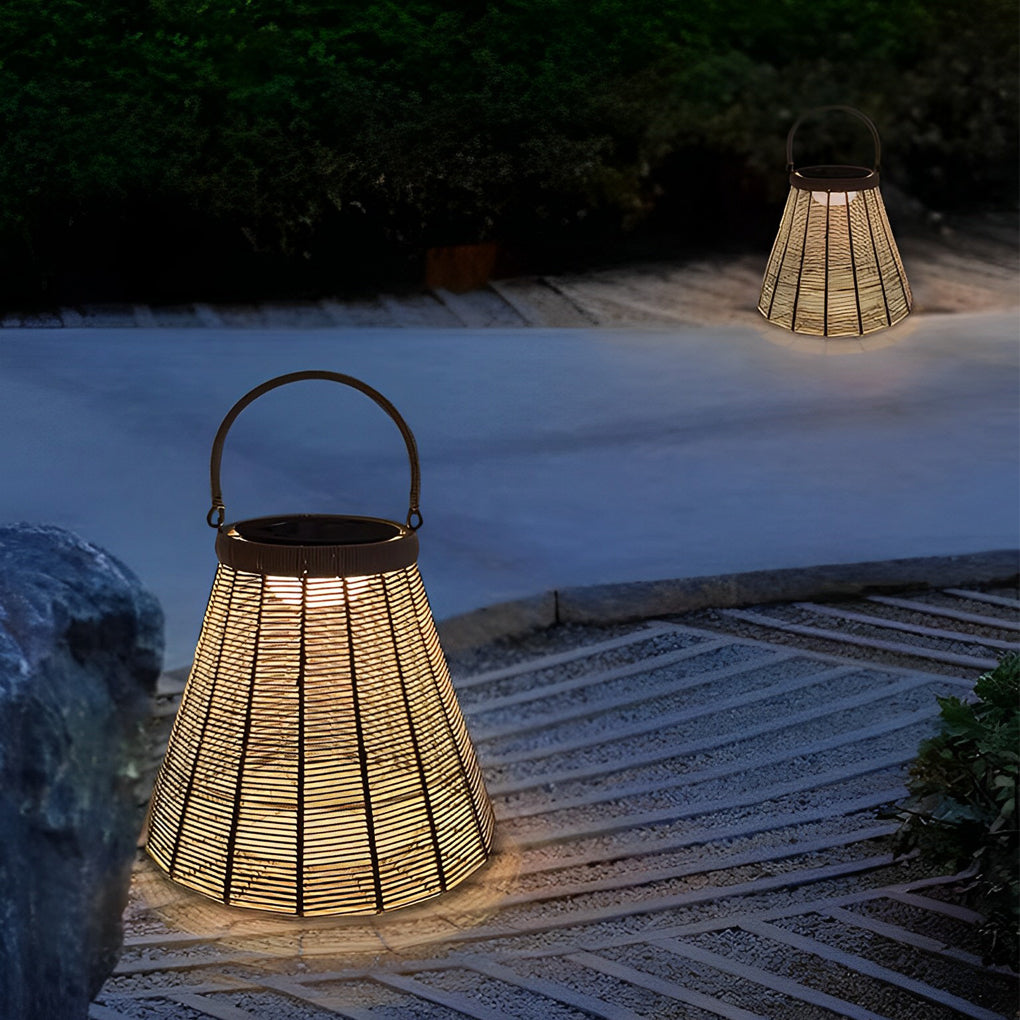 Solar Rattan LED Outdoor Lantern with Handle
