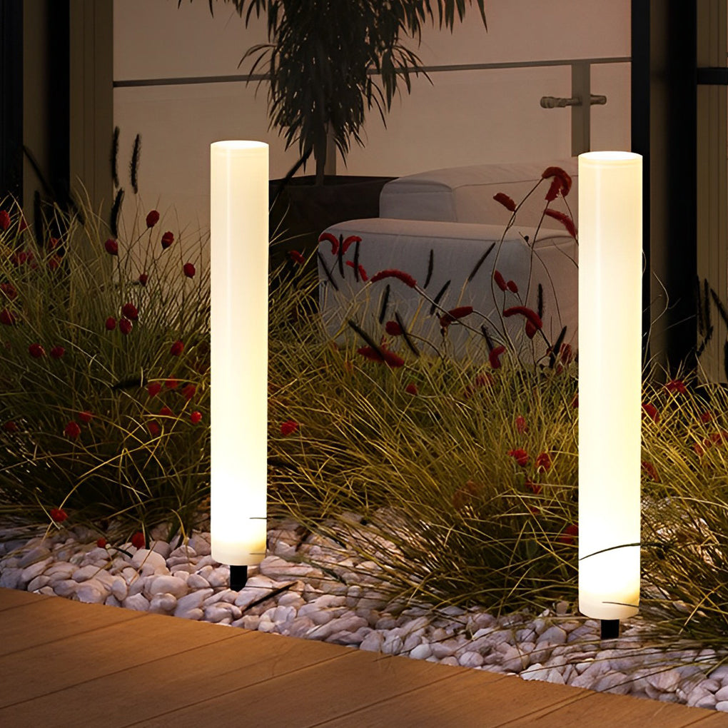 Modern Solar Lawn Light Cylindrical White Waterproof Post Lamp