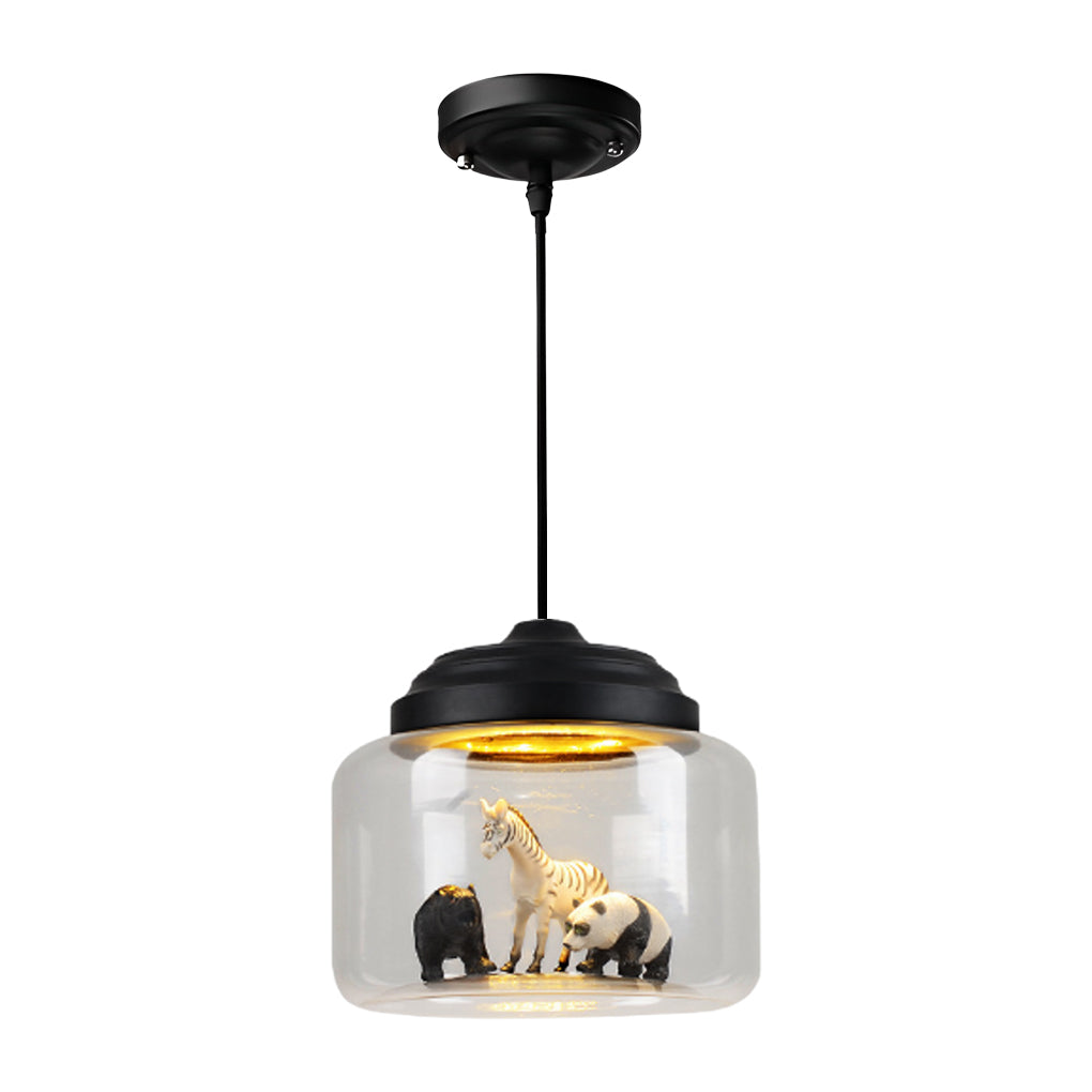 Animal Figurine Glass Jar LED Pendant Light - Modern Black
