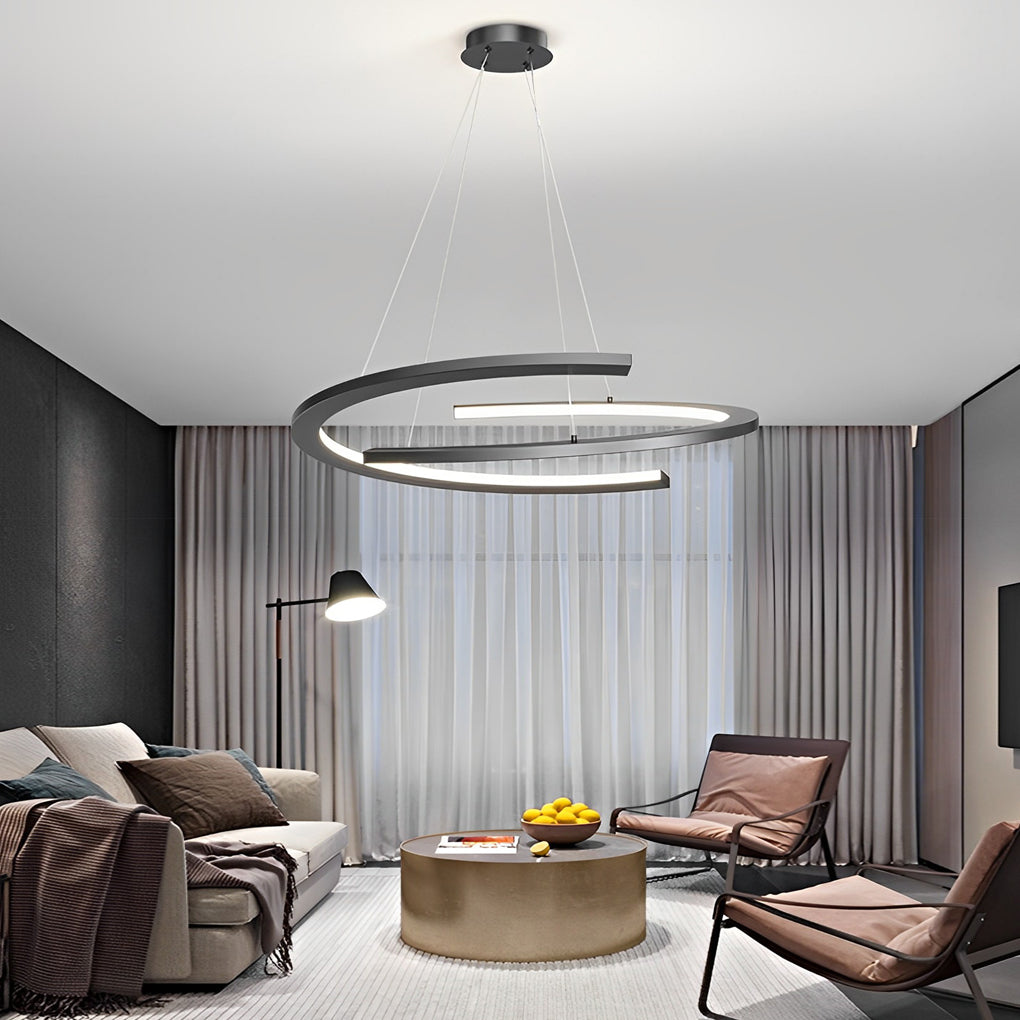 Modern Black LED Chandelier with 3-Step Dimming | 24" Pendant