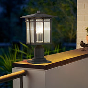 Striped Glass Shade Modern Outdoor Post Light Black Aluminum