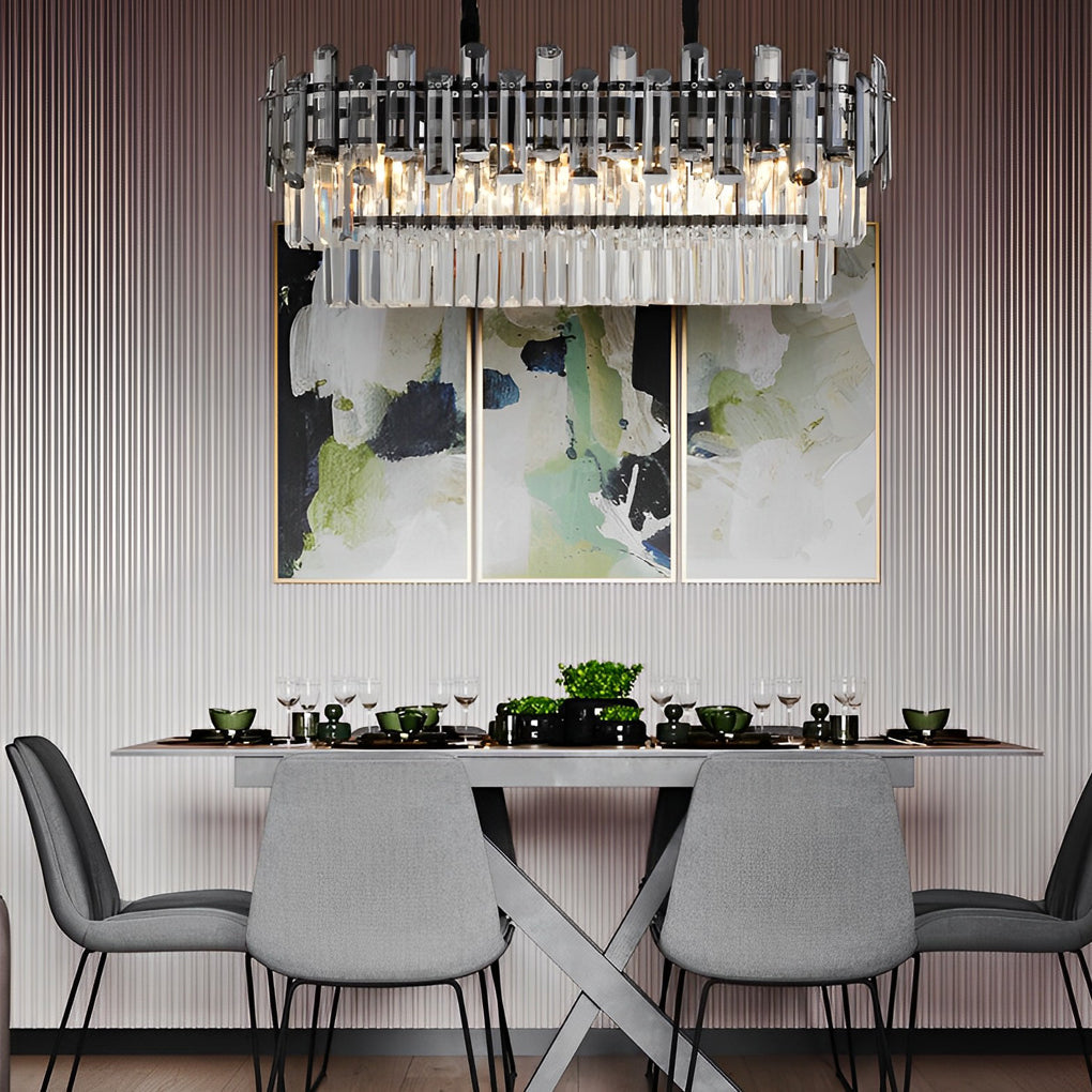 Rectangular Crystal Chandelier with Three-Step Dimming LED