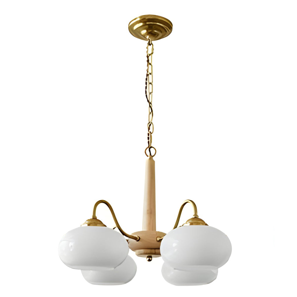 Modern Farmhouse Glass Wood Chandelier - 4 or 6 Light E27 Fixture