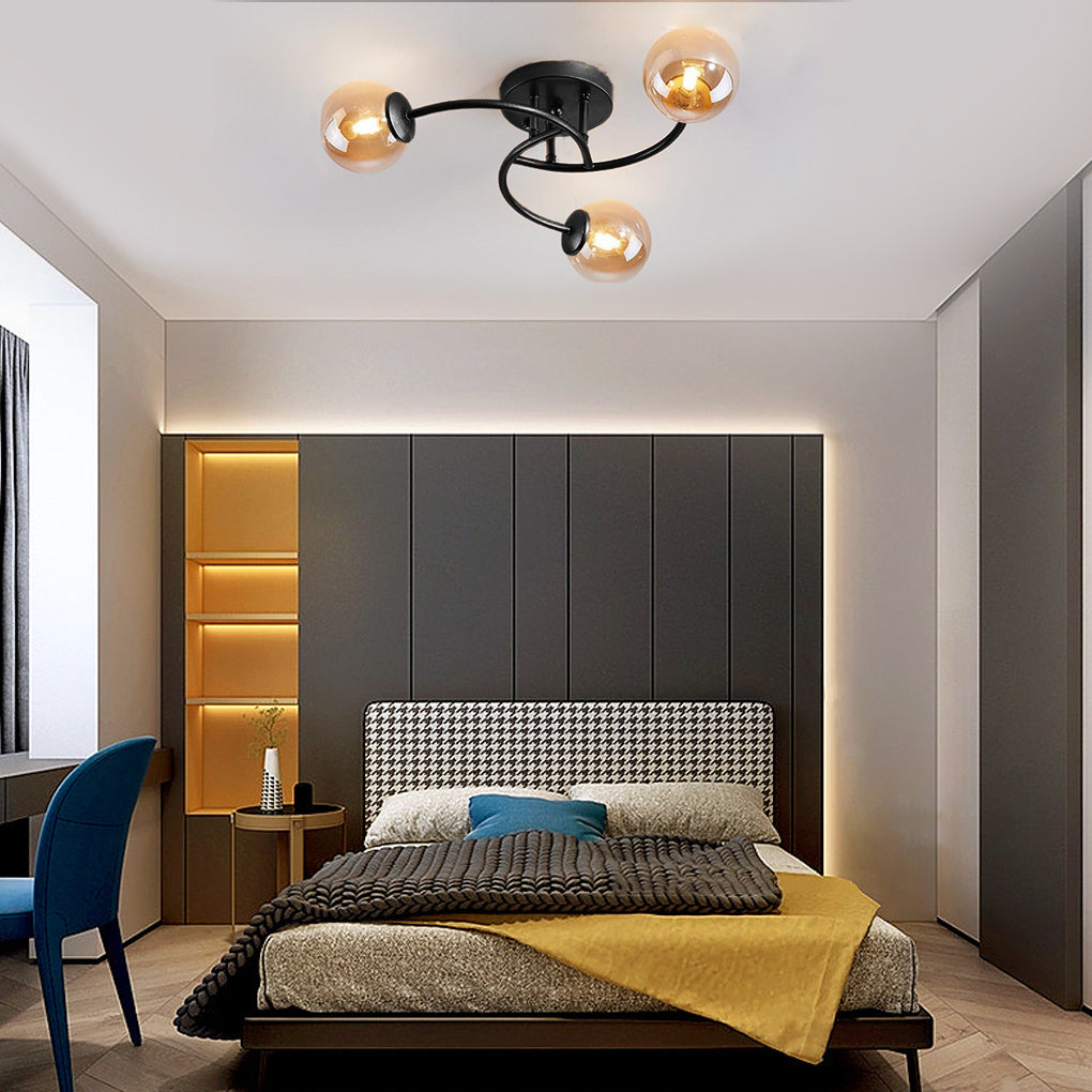 Modern Glass Globe Semi Flush Mount Ceiling Light - 3 or 5 Light