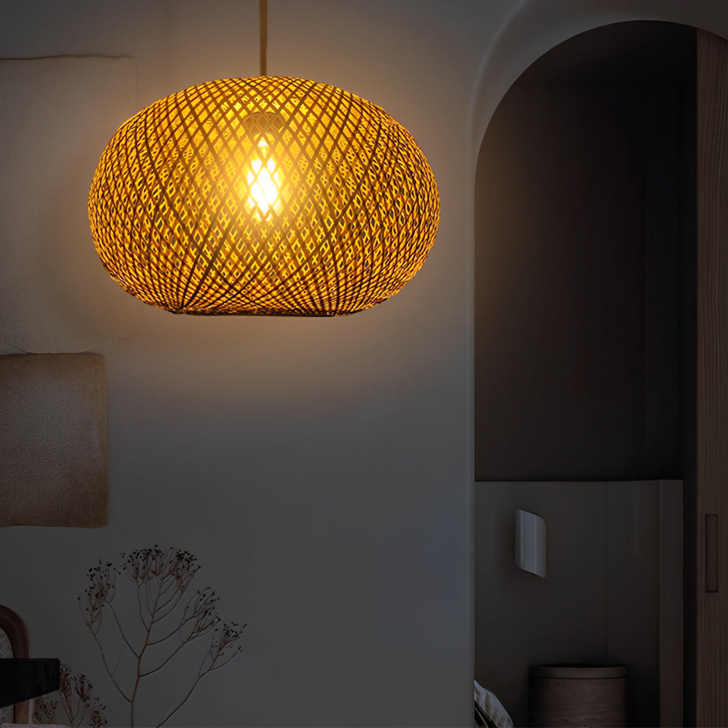 Handwoven Bamboo Rattan Pendant Light - Modern Rustic Chandelier