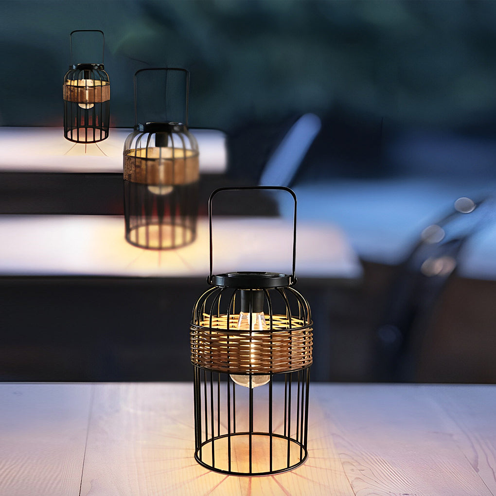 Handwoven Rattan Solar Lantern with Handle - Waterproof IP55