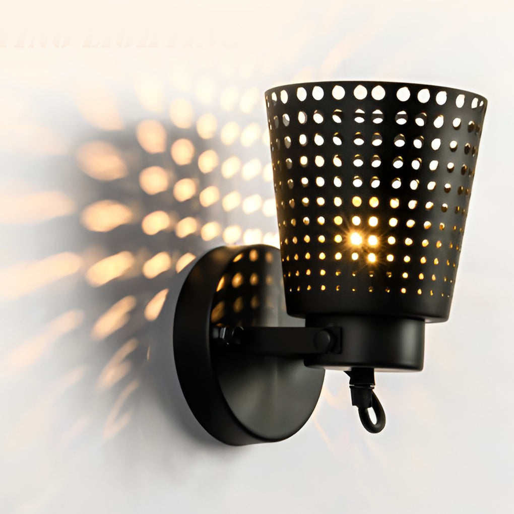 Adjustable Industrial Black Iron Wall Sconce with Hollow Shade