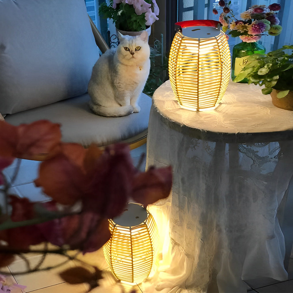Portable Rattan Solar Lantern Waterproof LED Outdoor Floor Lamp