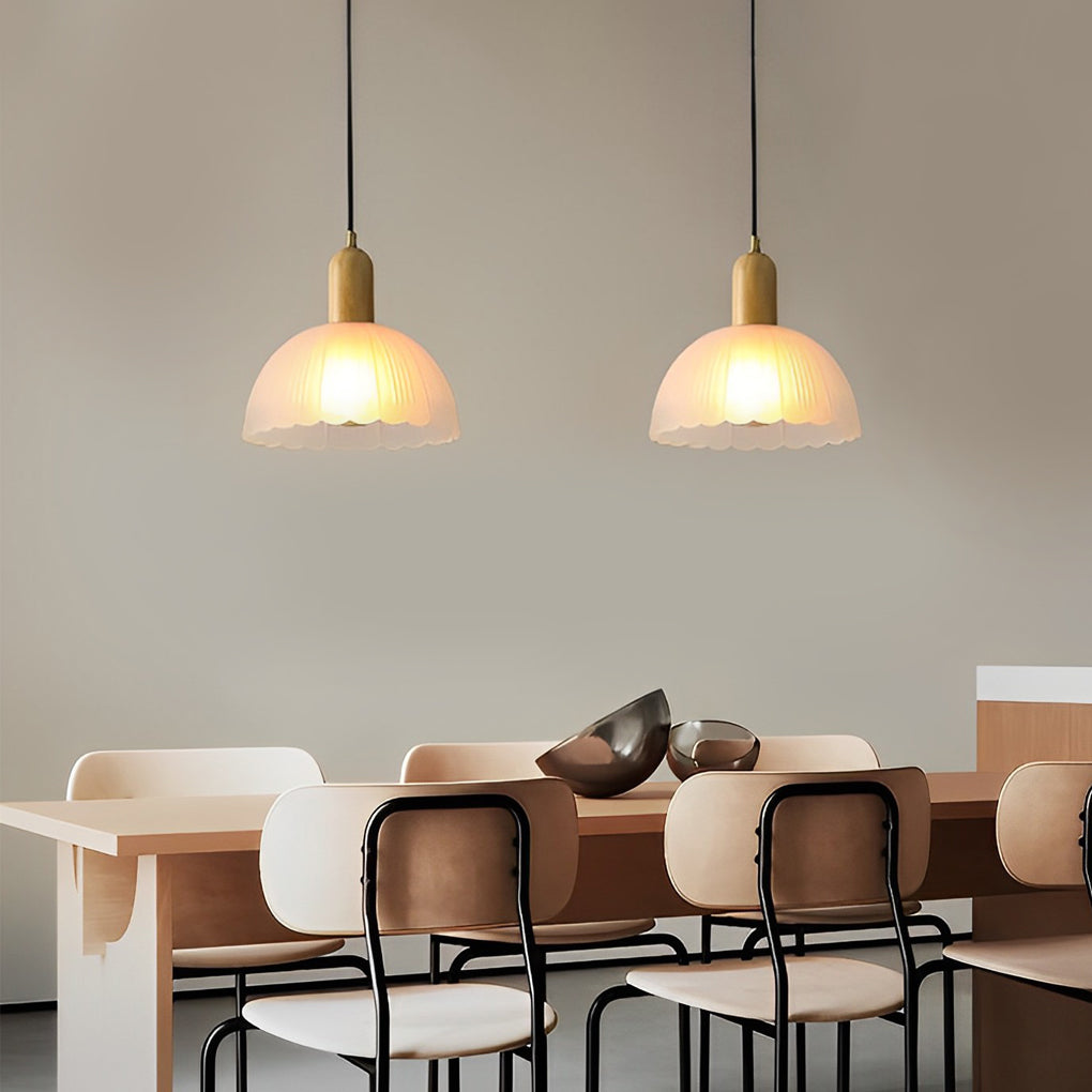 Modern Floral Glass & Wood Pendant Light - Nordic Hanging Lamp