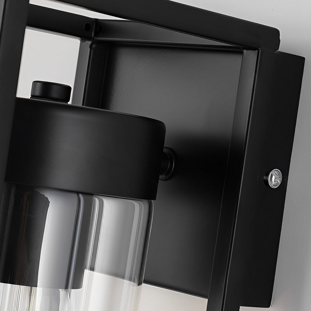 Rectangular Glass Industrial Wall Sconce - Black Metal Frame