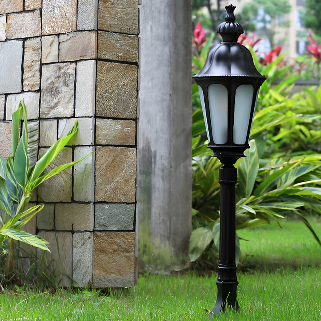 Black Aluminum Outdoor Pathway Lamp Post with Glass Shade