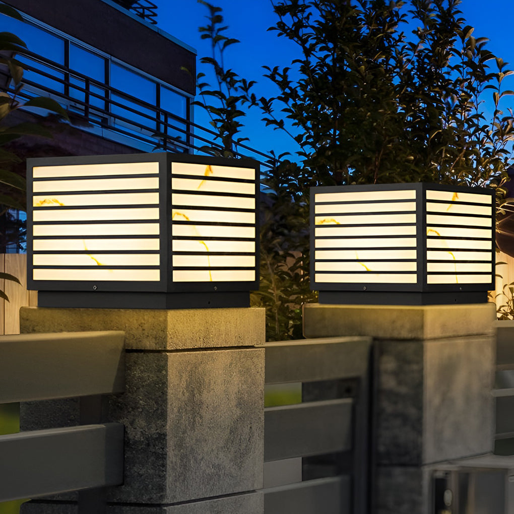 Modern Square Solar LED Outdoor Post Light | Dual Power IP65