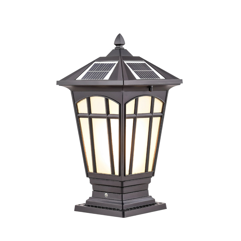 Solar LED Post Cap Light - Aluminum & Glass - Retro Modern Brown