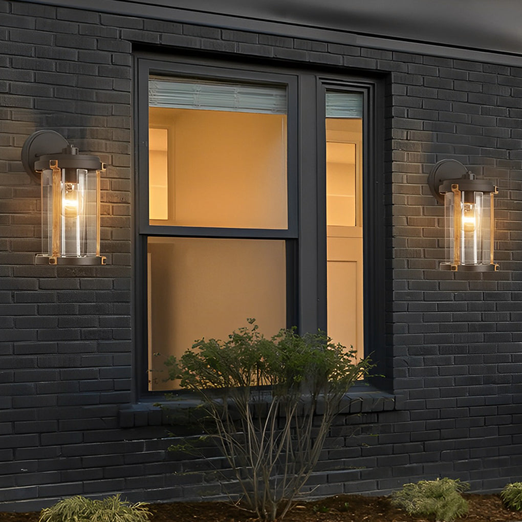 Industrial Glass Outdoor Wall Sconce - Black Aluminum Waterproof