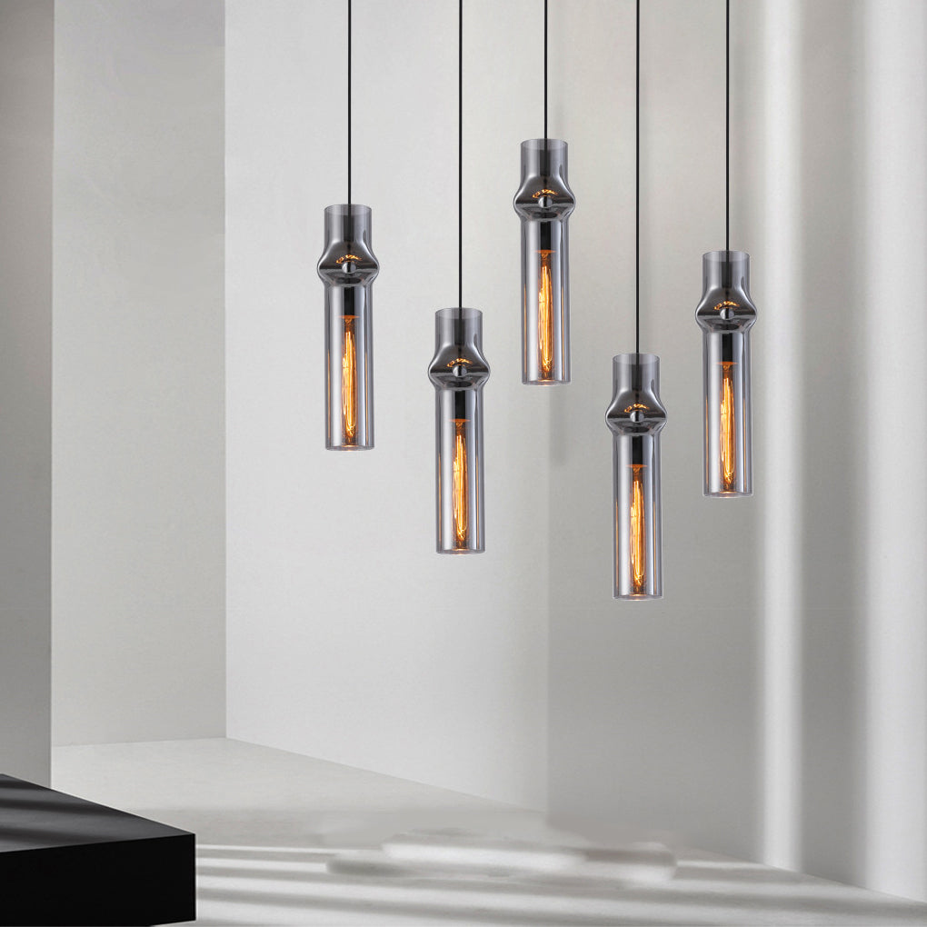 Cylindrical Glass Pendant Light - Modern Iron Frame